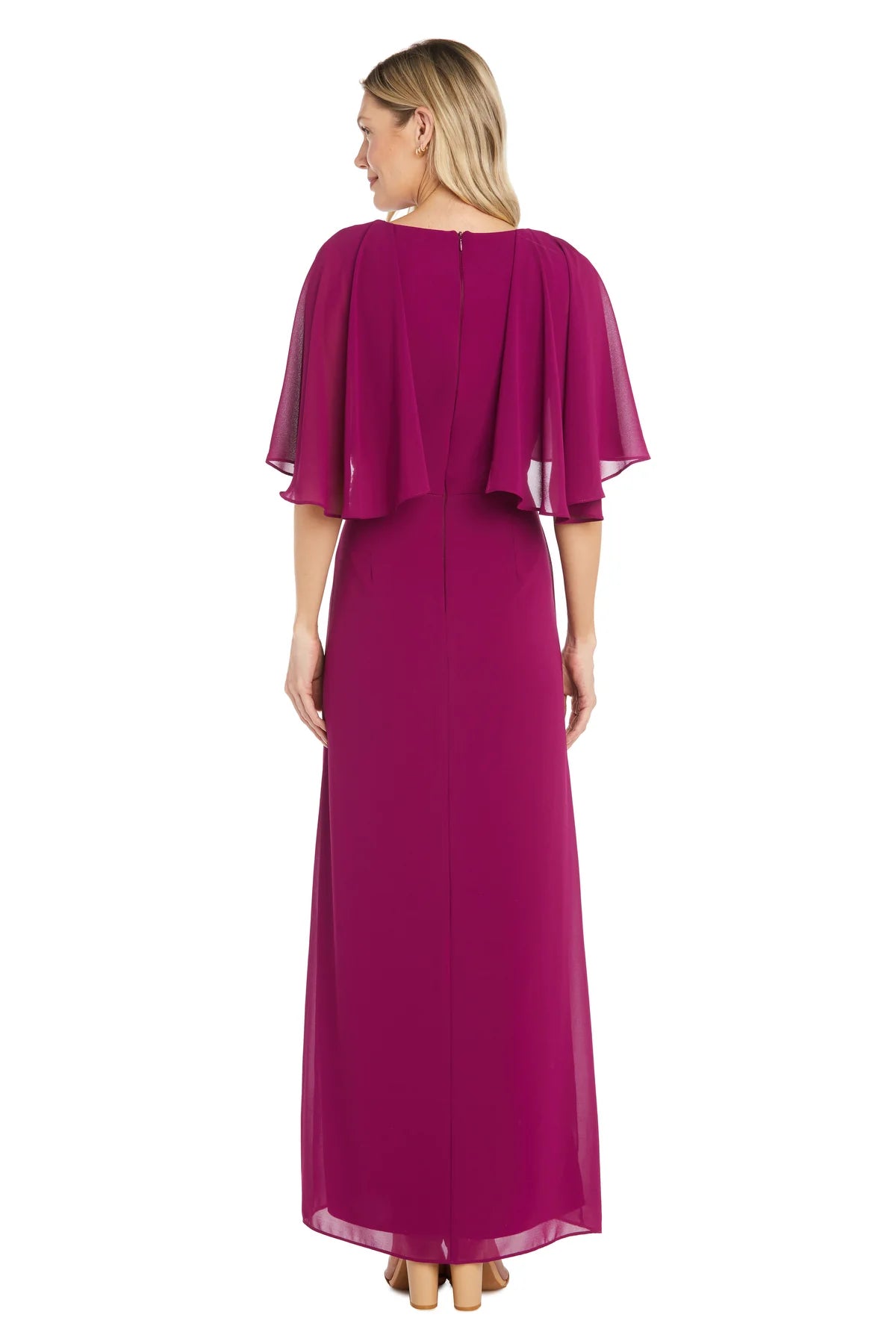 Refined Capelet-Sleeve Embellished Waist Floor-Length Evening Dresses