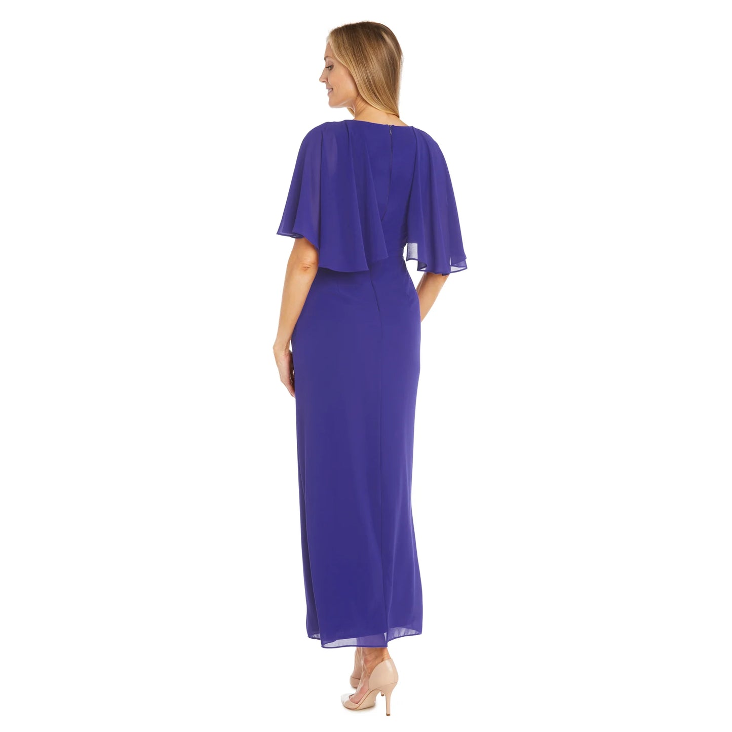Refined Capelet-Sleeve Embellished Waist Floor-Length Evening Dresses
