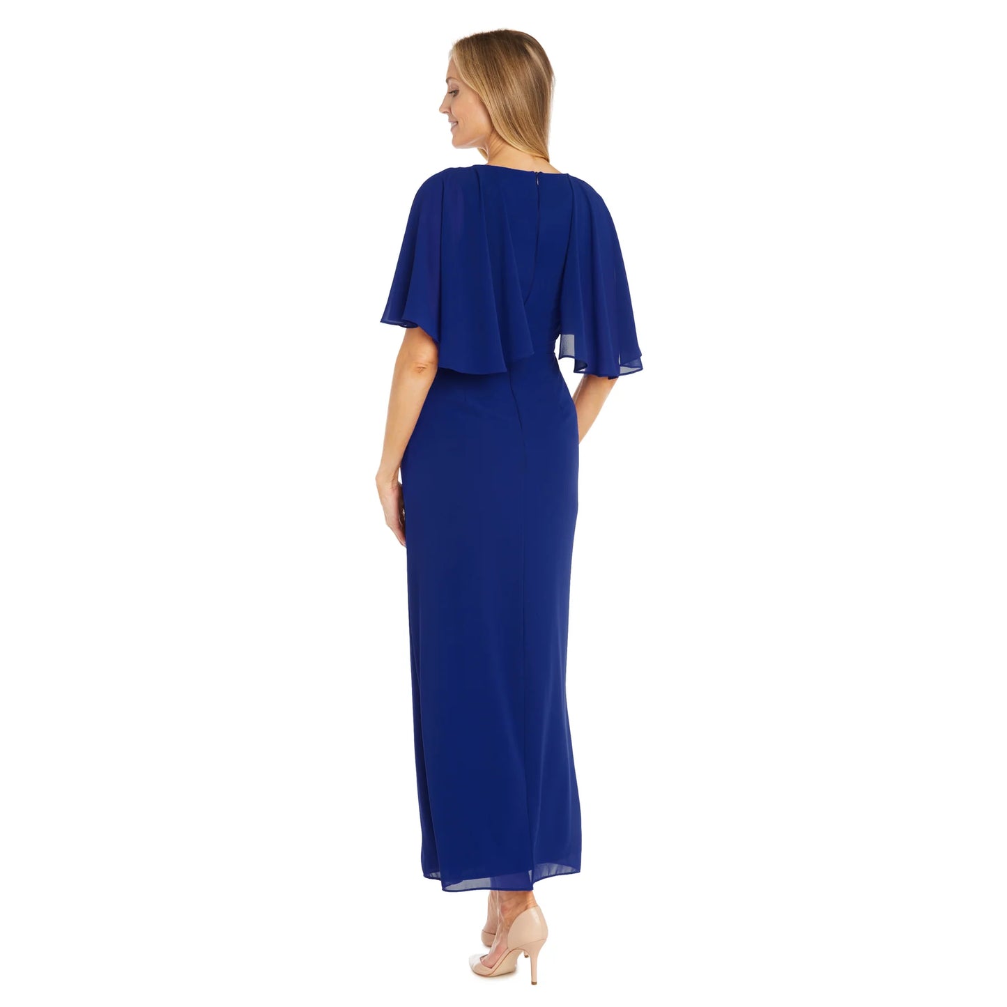 Refined Capelet-Sleeve Embellished Waist Floor-Length Evening Dresses