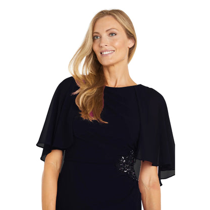Refined Capelet-Sleeve Embellished Waist Floor-Length Evening Dresses