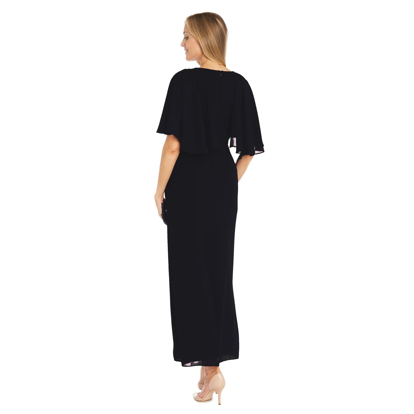Refined Capelet-Sleeve Embellished Waist Floor-Length Evening Dresses