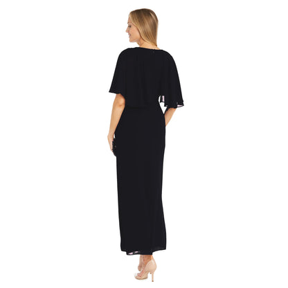 Refined Capelet-Sleeve Embellished Waist Floor-Length Evening Dresses