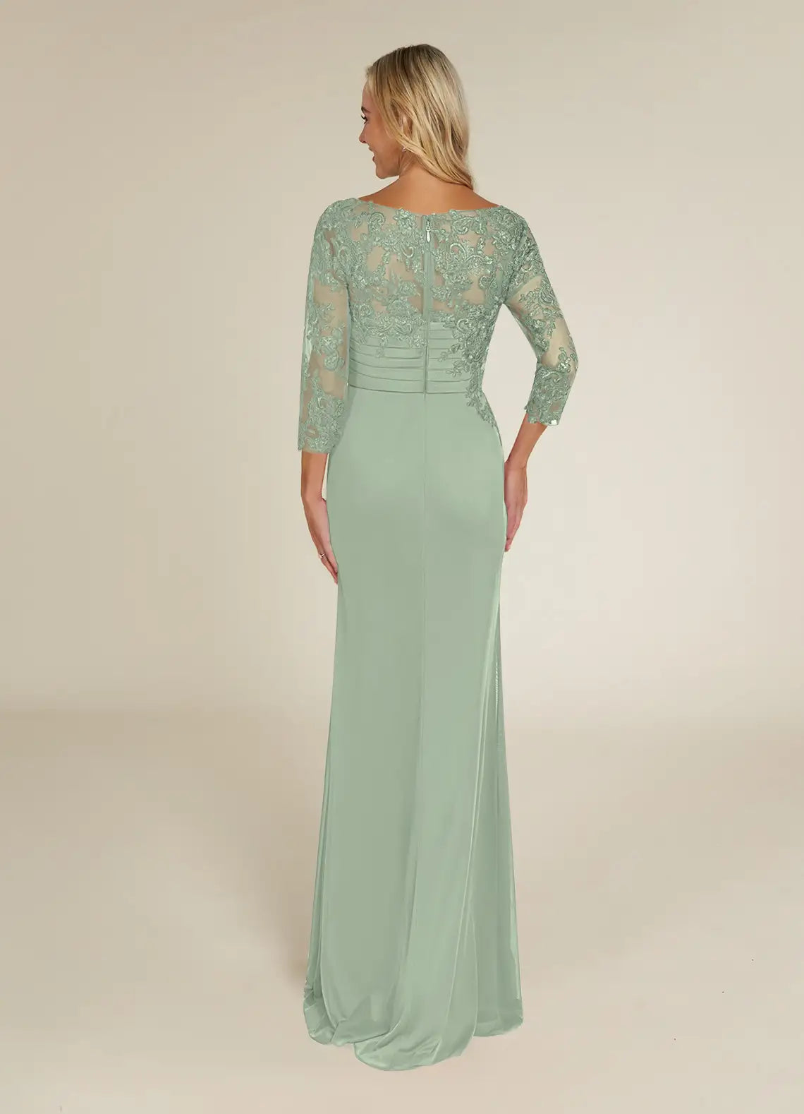 Refined Mermaid Boat Neck 3/4 Sleeve Lace Floor Length Mother of the Bride Dress