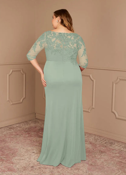 Refined Mermaid Boat Neck 3/4 Sleeve Lace Floor Length Mother of the Bride Dress