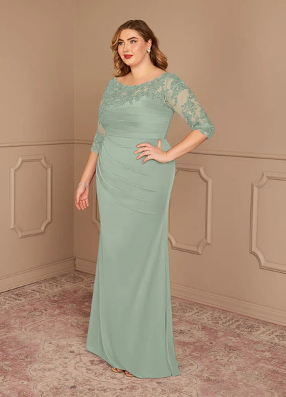 Refined Mermaid Boat Neck 3/4 Sleeve Lace Floor Length Mother of the Bride Dress