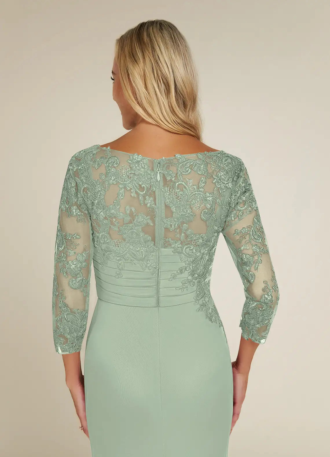 Refined Mermaid Boat Neck 3/4 Sleeve Lace Floor Length Mother of the Bride Dress