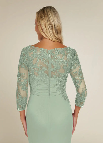 Refined Mermaid Boat Neck 3/4 Sleeve Lace Floor Length Mother of the Bride Dress