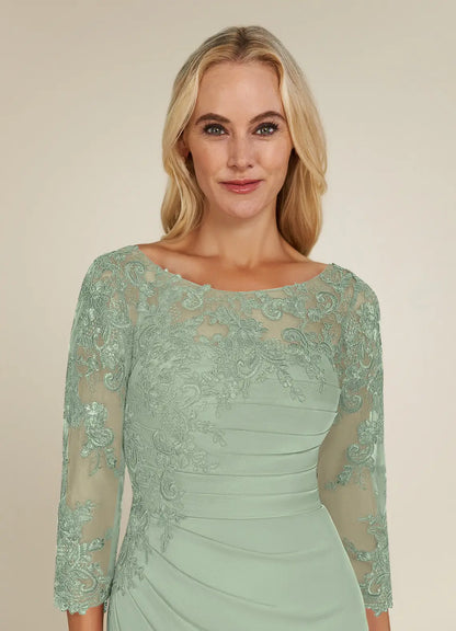 Refined Mermaid Boat Neck 3/4 Sleeve Lace Floor Length Mother of the Bride Dress