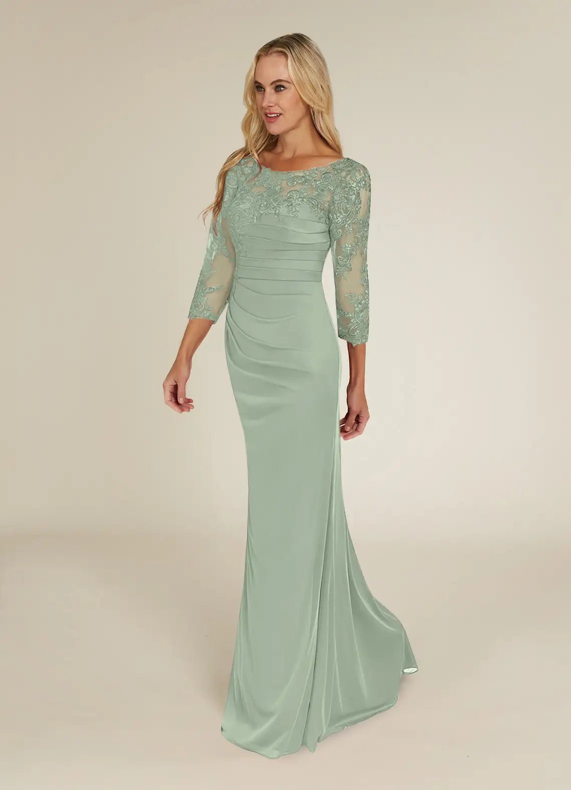 Refined Mermaid Boat Neck 3/4 Sleeve Lace Floor Length Mother of the Bride Dress