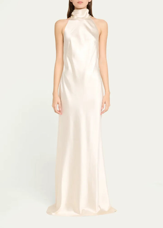 Refined Mermaid Halter Neck Sleeveless Tie Back Floor Length Evening Dress