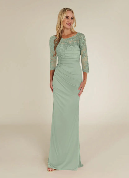 Refined Mermaid Boat Neck 3/4 Sleeve Lace Floor Length Mother of the Bride Dress