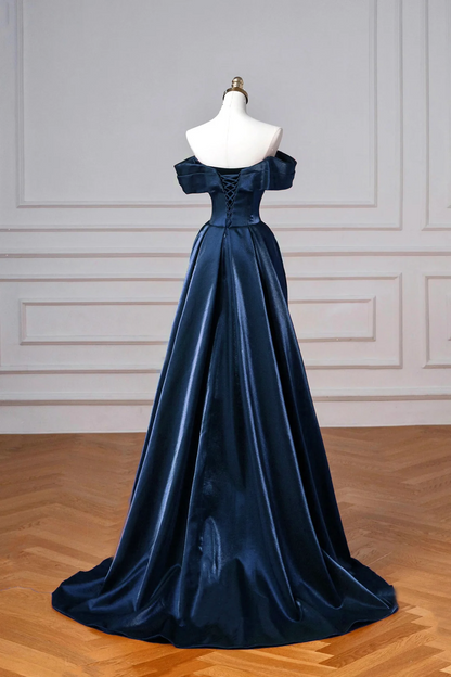 Back view of regal satin ball-gown prom dress showing corset lacing.