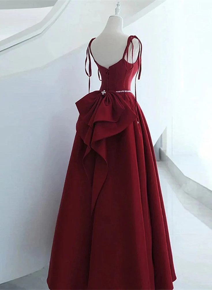 Regal Red Ball Gown Sweetheart Corset Back Bow Prom Dress Floor-Length