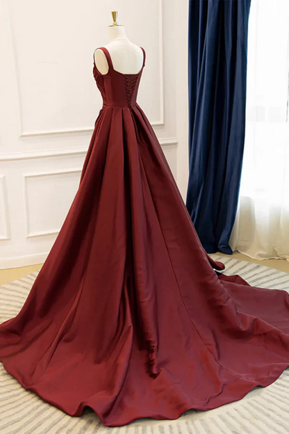 Regal Ball-Gown Sweetheart-Neck Wide-Straps Floor-Length Satin Prom Dress
