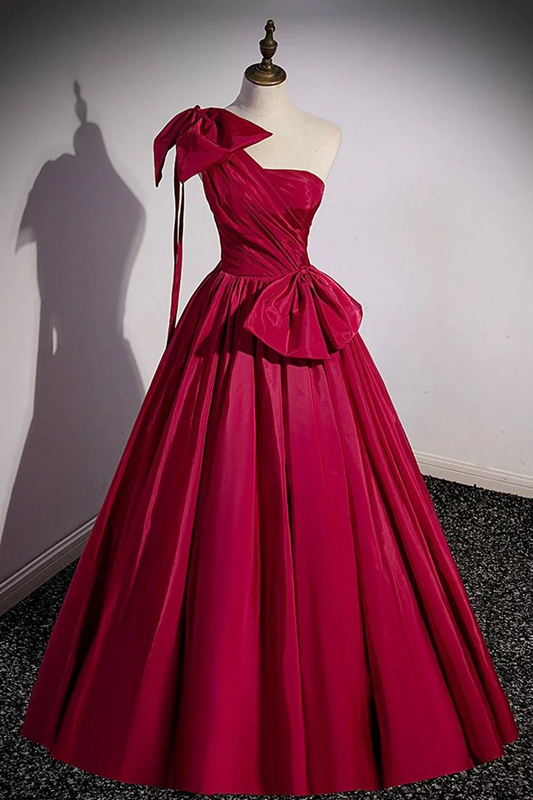 Regal Satin A-Line One-Shoulder Corset-Back Floor Length Prom Dress