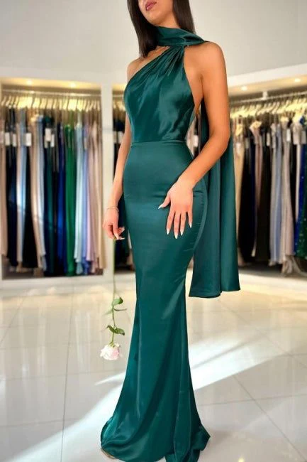Regal Satin Mermaid One-Shoulder Floor Length Prom Dress