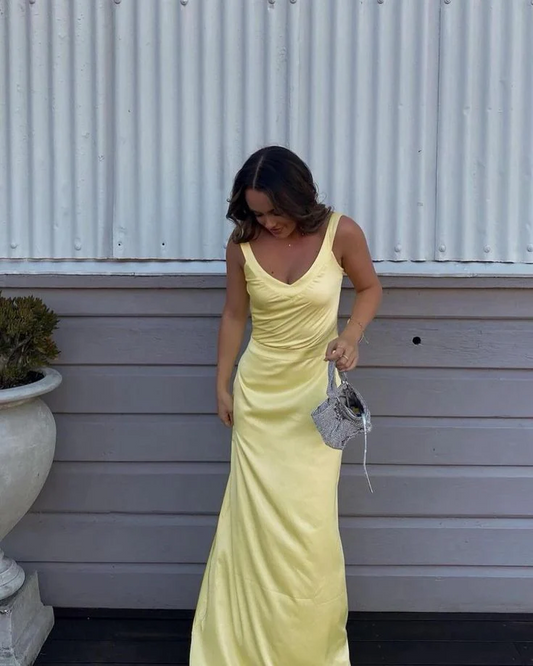 Regal Satin Mermaid V-Neck Crisscross-Back Floor Length Prom Dress