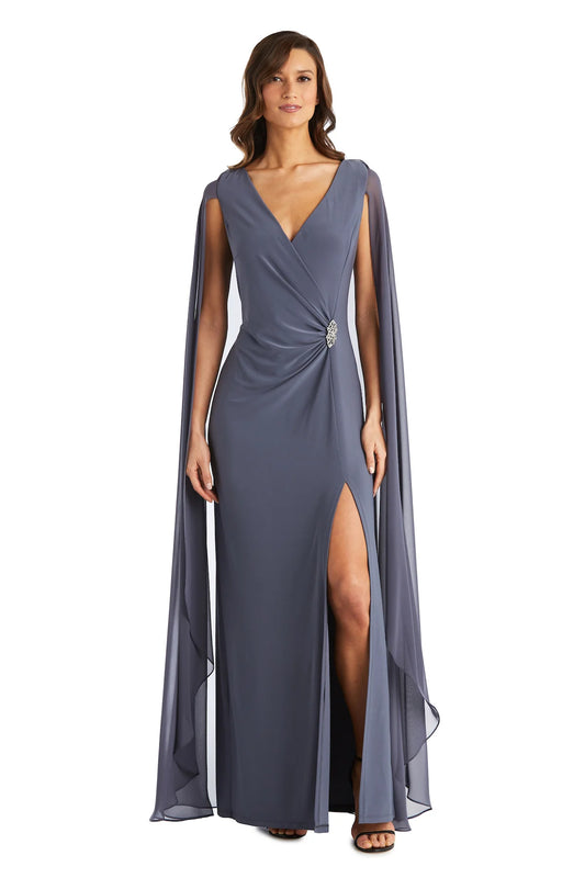 Regal V-Neck Capelet-Sleeve Embellished Wrap Floor-Length Evening Dresses