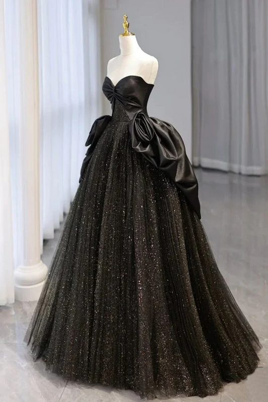 Regal Glitter Tulle Ball-Gown Sweetheart-Neck Corset Floor Length Prom Dress