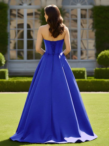 Regal strapless ball gown sweetheart-neck sleeveless corset-back floor-length evening dress