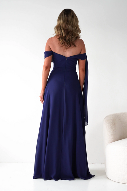 Romantic A-Line Off-The-Shoulder Draped Strap Zipper Back Floor-Length Chiffon Prom Dress