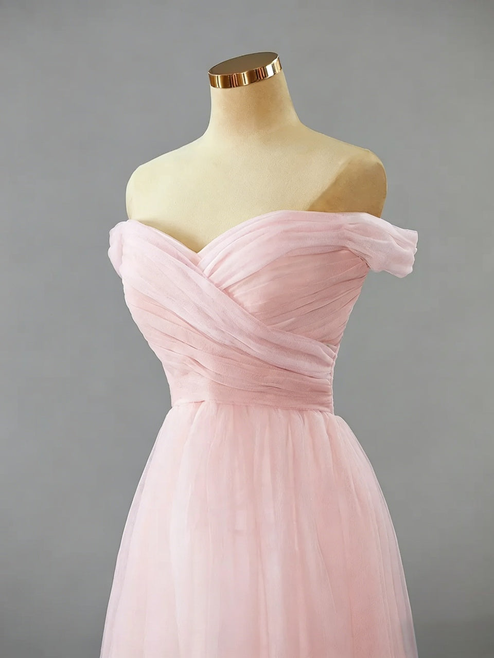 Romantic Pleated Tulle A-Line Off-Shoulder Floor-Length Evening Dress