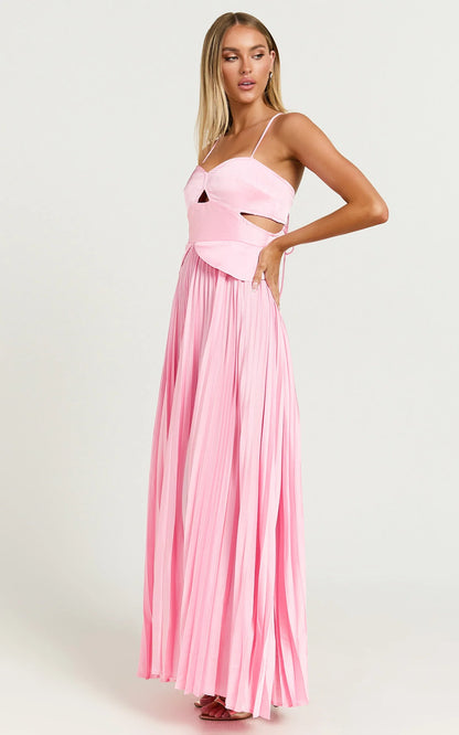 Romantic Satin A-Line Sweetheart Backless Pleated Floor-Length Evening Dress