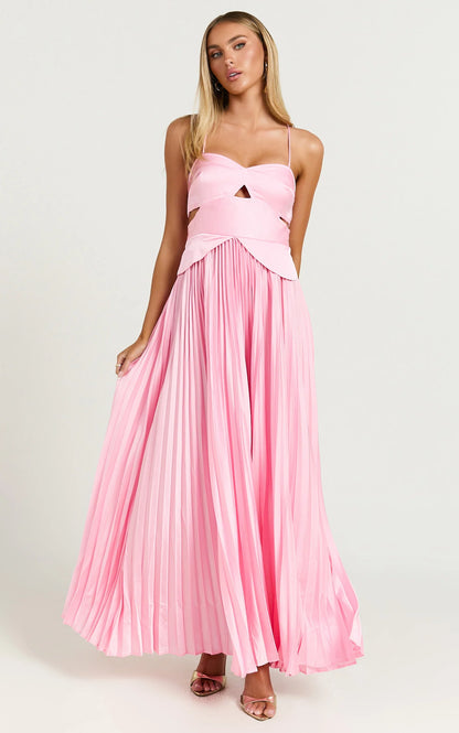 Romantic Satin A-Line Sweetheart Backless Pleated Floor-Length Evening Dress