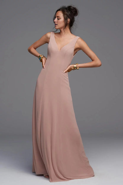Romantic A-Line V-Neck Sleeveless Open-Back Floor-Length Prom Dress