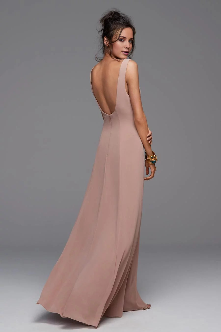 Romantic A-Line V-Neck Sleeveless Open-Back Floor-Length Prom Dress
