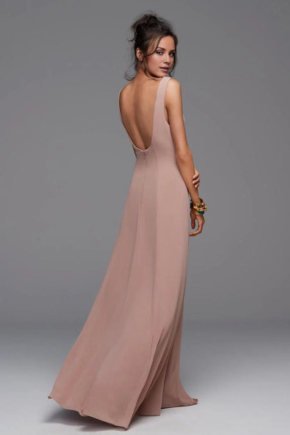 Romantic A-Line V-Neck Sleeveless Open-Back Floor-Length Prom Dress