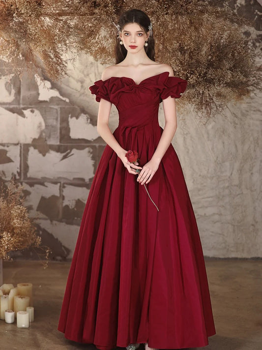 Romantic Ball-Gown Off-the-Shoulder Lace-Up Back Floor-Length Prom Dresses
