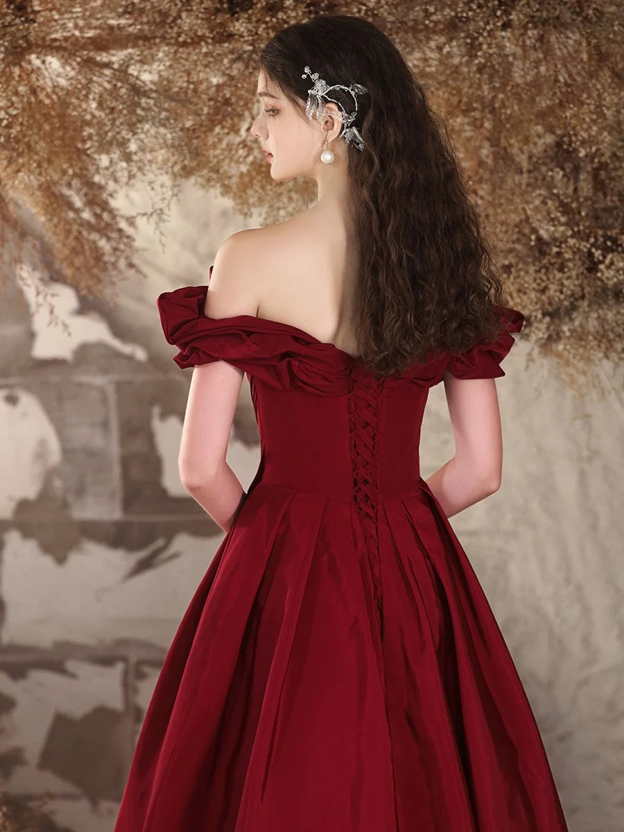 Romantic Ball-Gown Off-the-Shoulder Lace-Up Back Floor-Length Prom Dresses