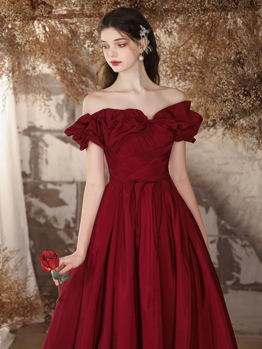 Romantic Ball-Gown Off-the-Shoulder Lace-Up Back Floor-Length Prom Dresses