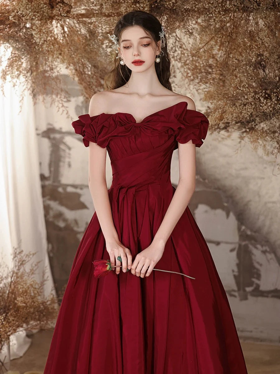 Romantic Ball-Gown Off-the-Shoulder Lace-Up Back Floor-Length Prom Dresses