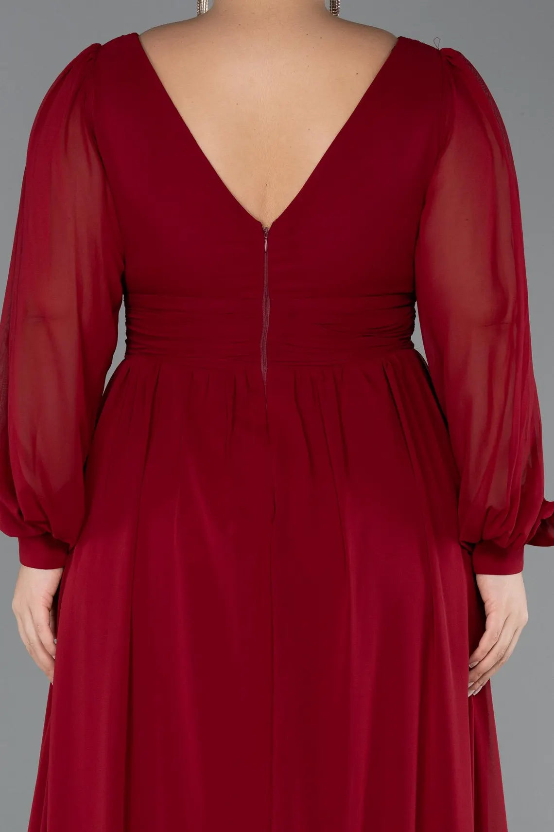 Romantic Chiffon Evening Dress with V-Neck, Sheer Puff Sleeves and High Slit