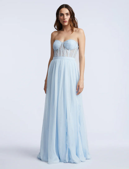 Romantic Fitted A-Line Sweetheart Neck Sleeveless Sheer Lace Back Floor-Length Evening Gown