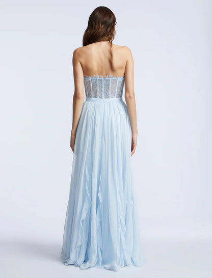 Romantic Fitted A-Line Sweetheart Neck Sleeveless Sheer Lace Back Floor-Length Evening Gown