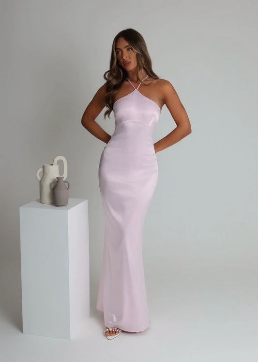 Romantic Halter Neck Lace-Up Back Mermaid Floor-Length Evening Dress