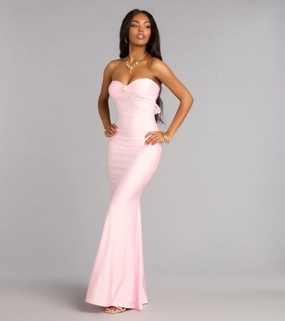 Romantic Mermaid Sweetheart Bow Back Floor Length Evening Gown