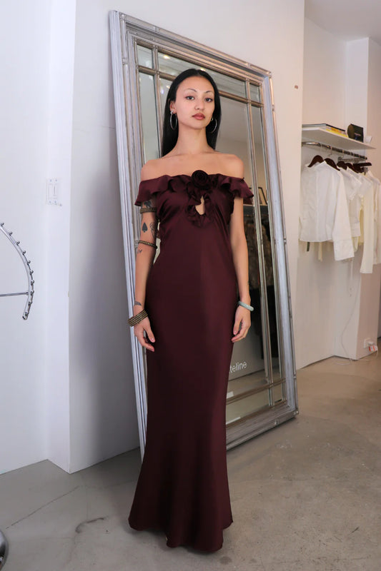 Romantic Off-Shoulder Ruffled Mermaid Sleeveless Open Back Maxi Formal Evening Dress