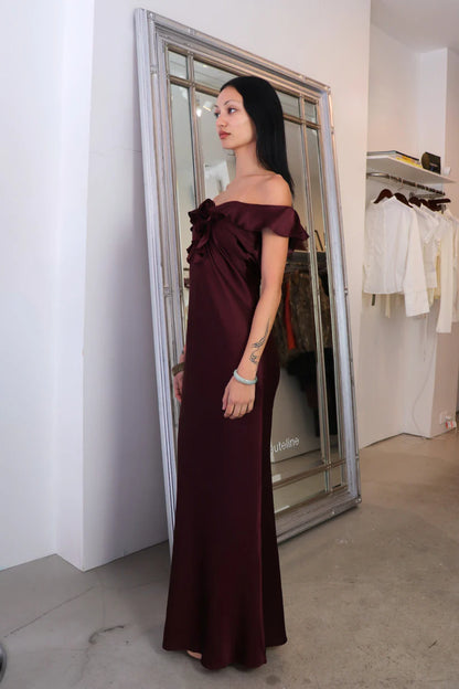 Romantic Off-Shoulder Ruffled Mermaid Sleeveless Open Back Maxi Formal Evening Dress