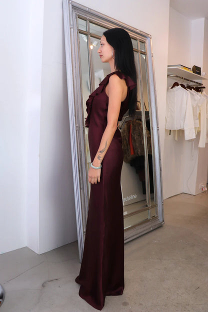 Romantic Off-Shoulder Ruffled Mermaid Sleeveless Open Back Maxi Formal Evening Dress