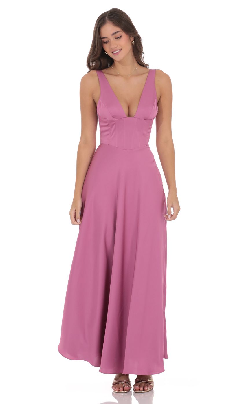 Romantic Orchid Pink Satin Plunge V-neck Wide Strap Lace-up Back Floor-length Evening Dresses
