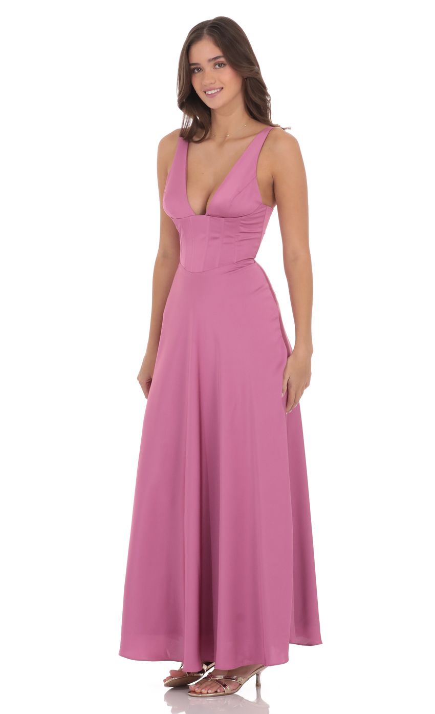 Romantic Orchid Pink Satin Plunge V-neck Wide Strap Lace-up Back Floor-length Evening Dresses