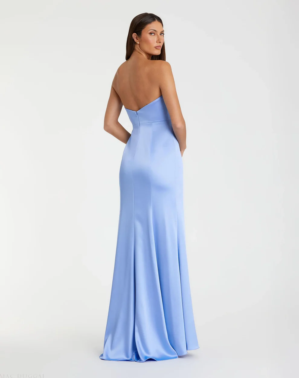 Romantic Satin Sheath Strapless Sweetheart Neck Floral Applique Ruffle Slit Floor-Length Evening Dress for Formal Events
