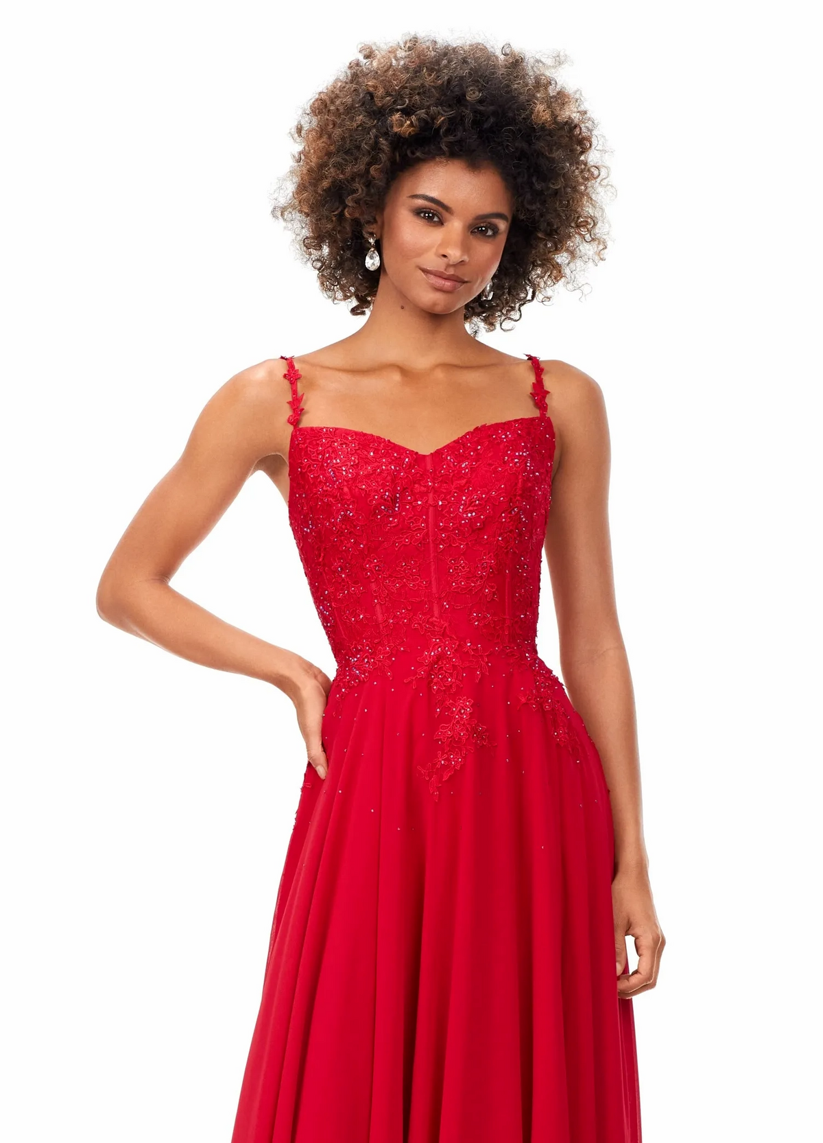Romantic Spaghetti Strap Lace Beaded Chiffon A Line Prom Dress