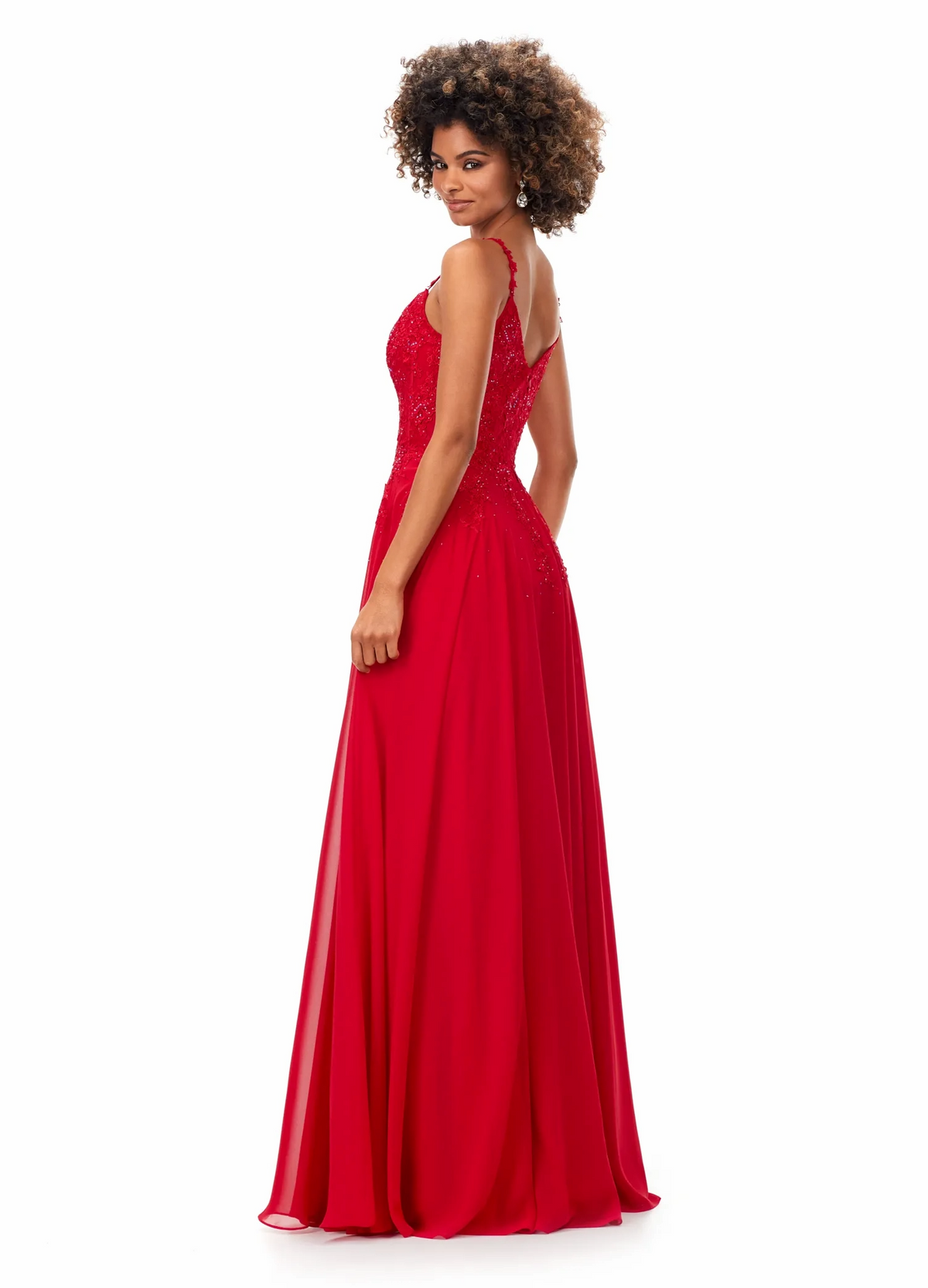 Romantic Spaghetti Strap Lace Beaded Chiffon A Line Prom Dress