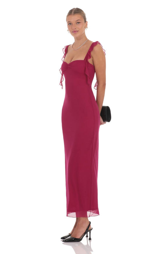 Romantic Sweetheart Neckline Ruffle Strap Chiffon Evening Dress with Open Back & Floor-Length Hem