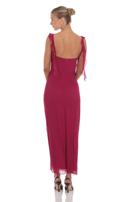 Romantic Sweetheart Neckline Ruffle Strap Chiffon Evening Dress with Open Back & Floor-Length Hem